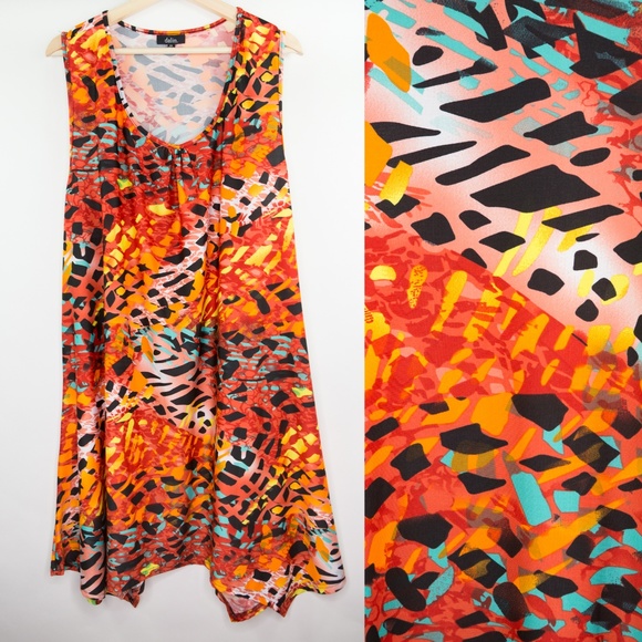 Dalin Dresses & Skirts - DALIN Dress Hanky Hem 3X Orange ABSTRACT Artsy